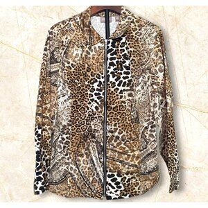 Chicos Leopard Print Lightweight‎ Zip Jacket Size 3 Paisley Mix Design Womens
